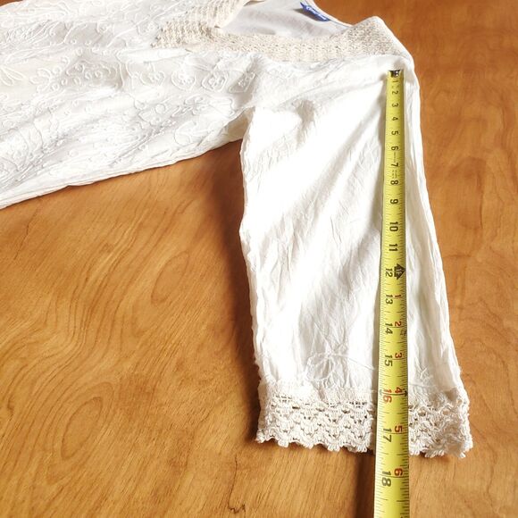 Royal Moda Tunic L 40 Embroidered Floral 3/4 Sleeve Boho Western Peasant Cream - Picture 10 of 10